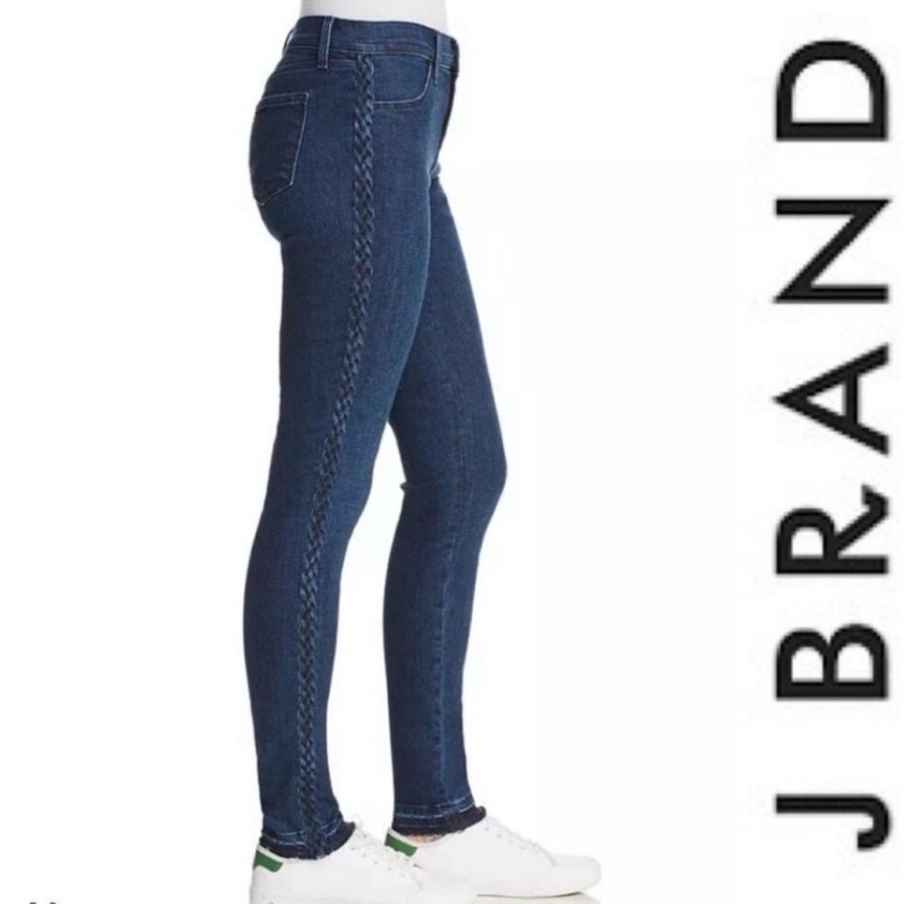 J Brand Jeans Braided Cantonite Mid-Rise Super Skinny Jeans 30 Stretch Raw Hem - Picture 2 of 7